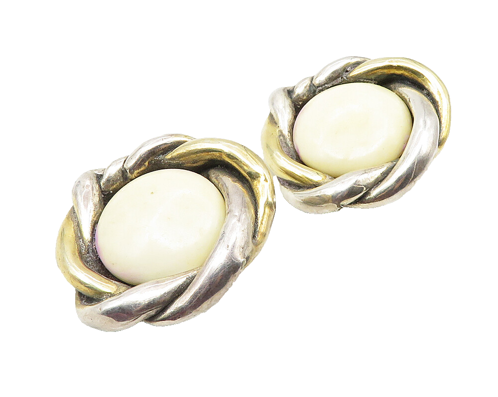 925 Sterling Silver  Vintage Modernist Jasper Non Pierce Earrings  EG5713