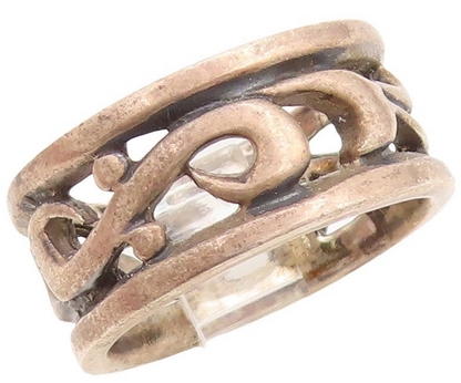 925 Sterling Silver Vintage Ring Dark Tone Solid Cutout Swirls  Sz 6  RG31297