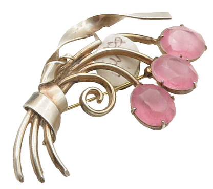 JAY KEL 925 Silver  Vintage Pink Topaz Flower Bunch Motif Brooch Pin  BP6081
