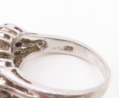 925 Sterling Silver Vintage Ring Topaz Interlocking Love Heart  Sz 7  RG36177