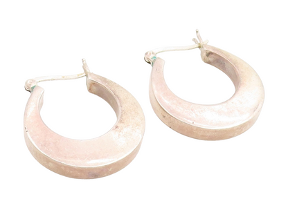 925 Sterling Silver Vintage Earrings Minimalist Bold Crescent Moon Hoop  EG14120