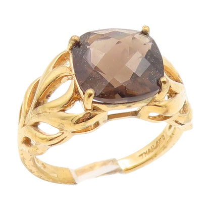 925 Sterling Silver Vintage Ring Gold Plated Smoky Quartz Band  Sz 8  RG35016