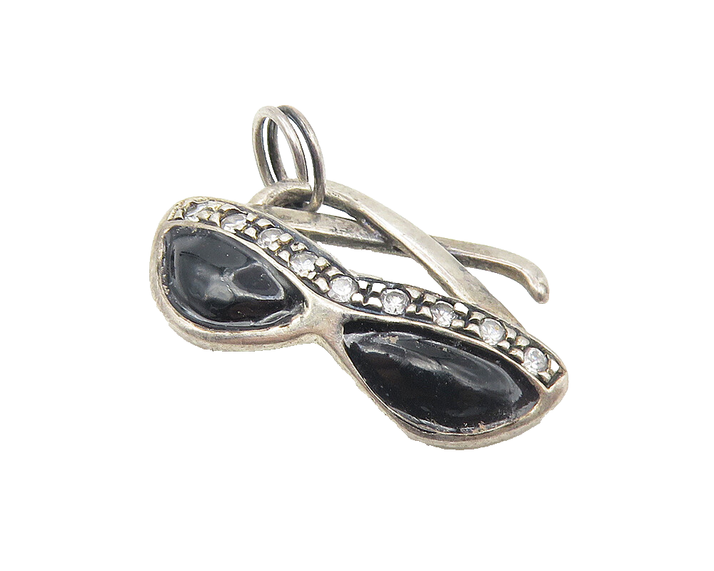 925 Sterling Silver  Vintage Topaz & Enamel Sun Glasses Motif Pendant  PT8553