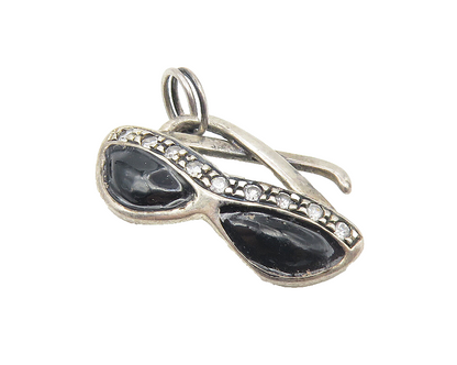 925 Sterling Silver  Vintage Topaz & Enamel Sun Glasses Motif Pendant  PT8553