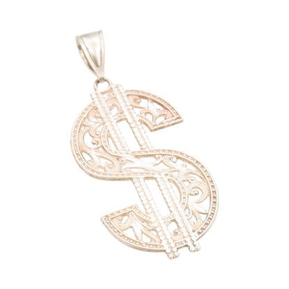 925 Sterling Silver Vintage Pendant Large Filigree Dollar Sign Cut Out  PT24947