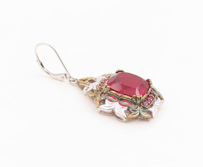 925 Sterling Silver Vintage Earrings MICHAEL VALITUTTI Ruby Floral Drop  EG14113