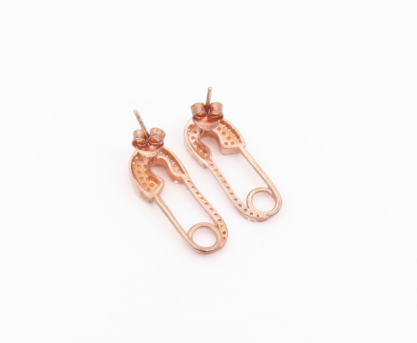 925 Sterling Silver Vintage Earrings Gold Plated CZ Safety Pin Studs  EG14519