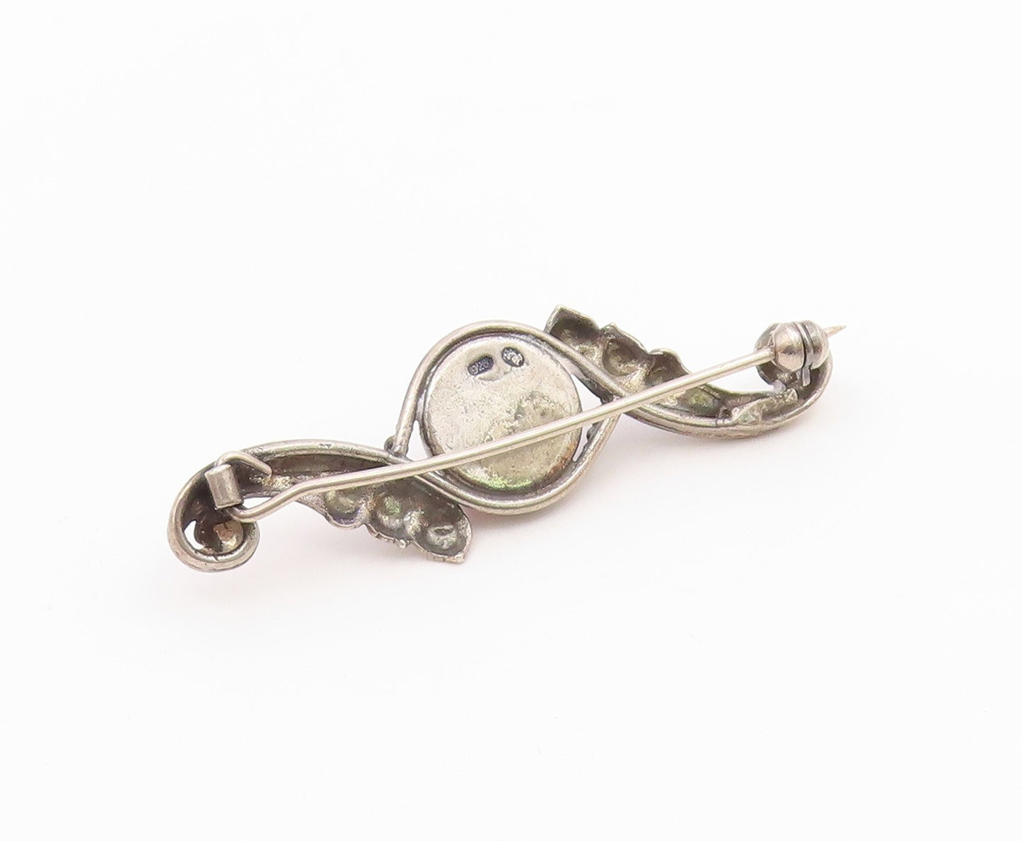 POLAND 925 Sterling Silver  Vintage Cabochon Amber Swirl Brooch Pin  BP9318