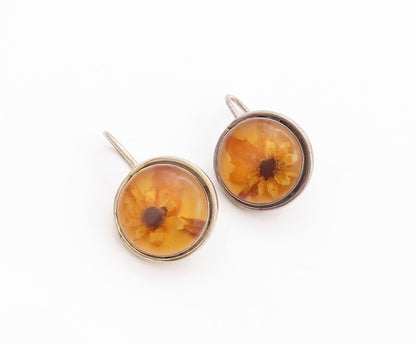 925 Sterling Silver Vintage Earrings Modernist Dried Flower Design  EG13556