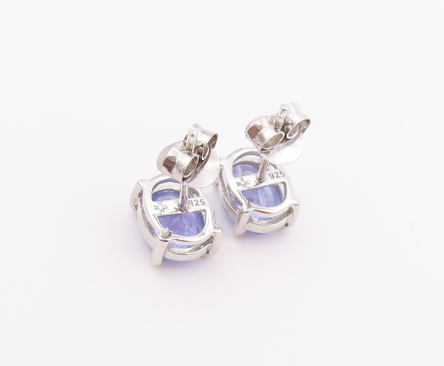 925 Sterling Silver Vintage Earrings Classic Oval Cut Tanzanite Studs  EG14442