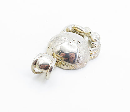 925 Sterling Silver  Vintage Shiny Textured Globe In Hands Pendant  PT5640