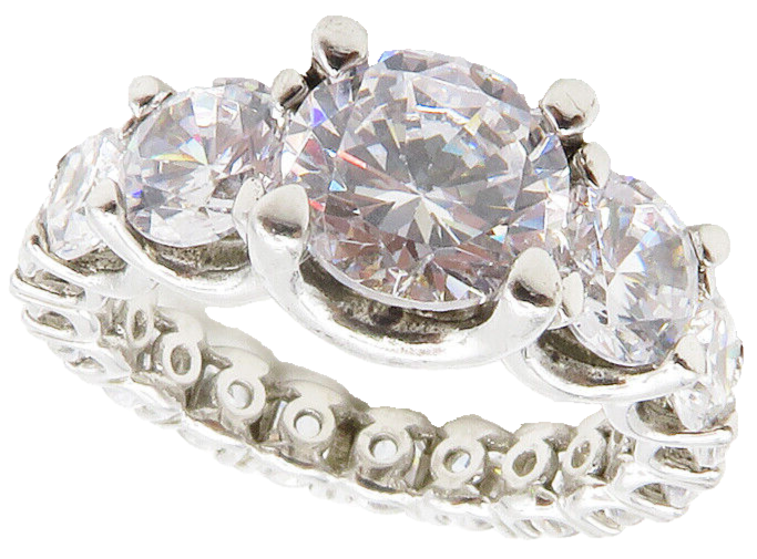 925 Sterling Silver  Shiny Graduated Cubic Zirconia Eternity Ring Sz 5 RG13441
