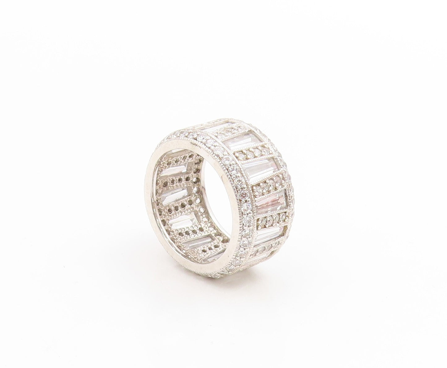 925 Sterling Silver Vintage Ring CZ Channel Set Eternity Band  Sz 6  RG33978
