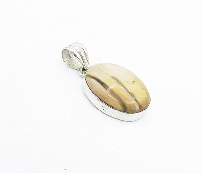 925 Sterling Silver  Vintage Cabochon Cut Brown Jasper Oval Pendant  PT3091