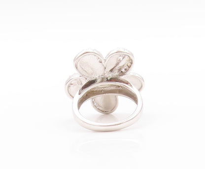 925 Sterling Silver Vintage Ring Designer CZ Bordered Cutout Flower Sz 7 RG31895