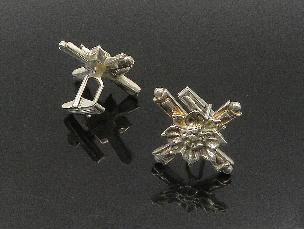 925 Sterling Silver  Vintage Shiny Flower & Cross Solid Cufflinks  TR3264