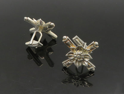 925 Sterling Silver  Vintage Shiny Flower & Cross Solid Cufflinks  TR3264