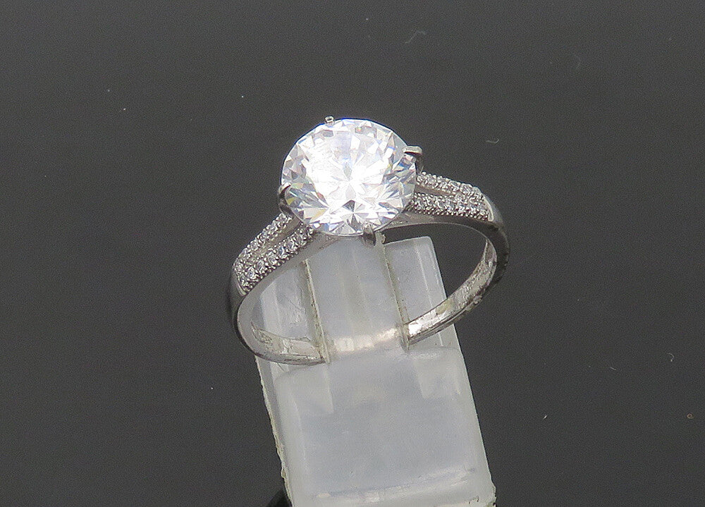 STAUER 925 Silver  Vintage Cubic Zirconia Solitaire Accent Ring Sz 10  RG21094