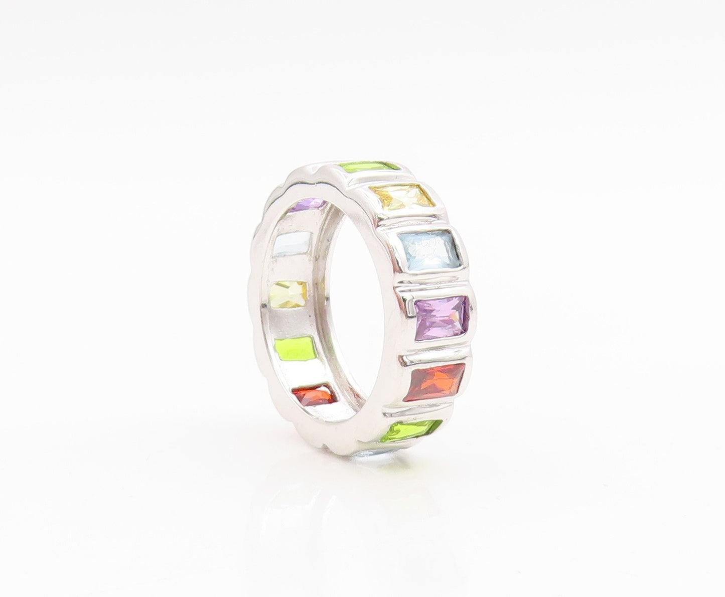 925 Sterling Silver Vintage Ring Multi Gemstone Eternity Band  Sz 8  RG35030