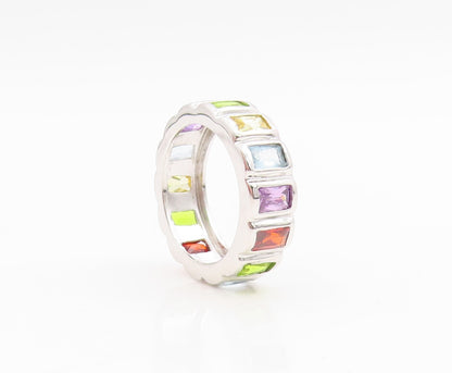 925 Sterling Silver Vintage Ring Multi Gemstone Eternity Band  Sz 8  RG35030
