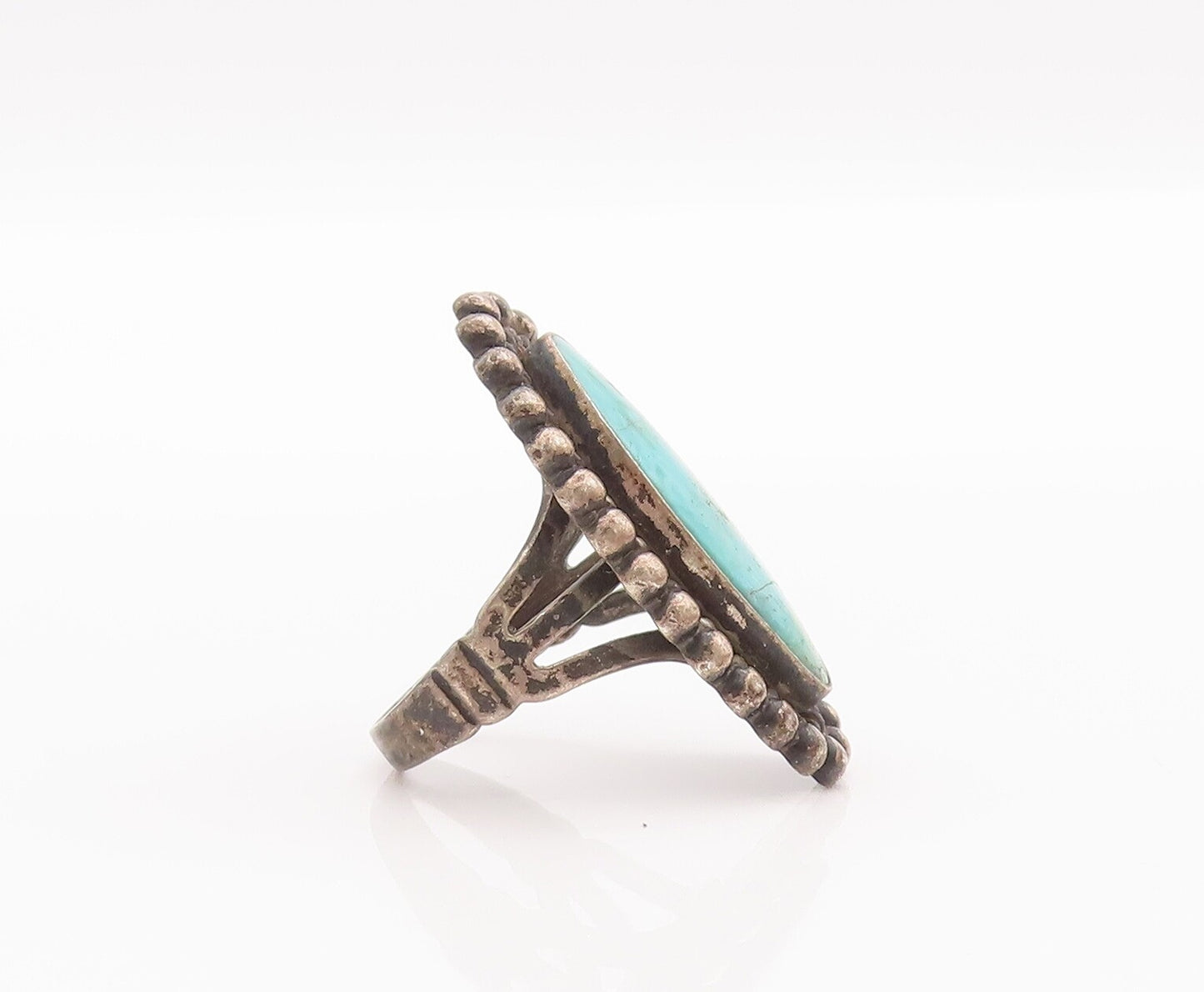 925 Sterling Silver Vintage Ring Southwestern Carved Turquoise Sz 5.5 RG28281