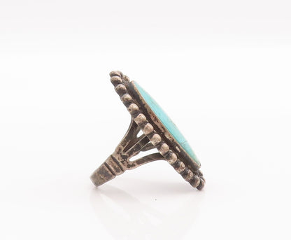 925 Sterling Silver Vintage Ring Southwestern Carved Turquoise Sz 5.5 RG28281