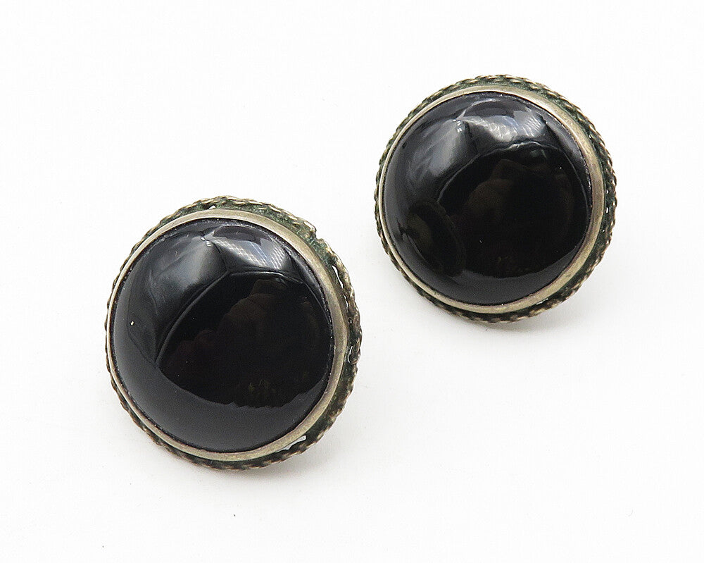 925 Sterling Silver  Vintage Black Onyx Twist Non Pierce Earrings  EG5711