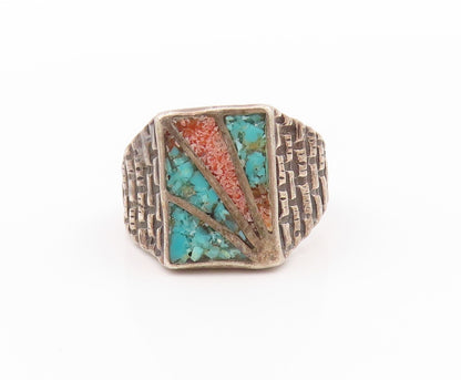 925 Sterling Silver Vintage Ring SOUTHWESTERN Crushed Turquoise Sz 12.5 RG32616