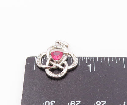 925 Sterling Silver  Vintage Pink Topaz Shiny Love Knot Pendant  PT17928