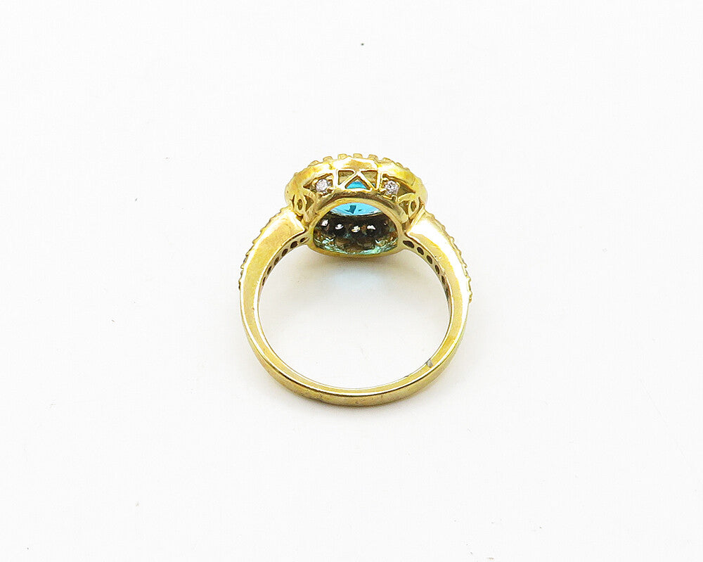 925 Sterling Silver  Vintage Blue Topaz Gold Plated Band Ring Sz 6  RG19694