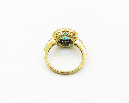 925 Sterling Silver  Vintage Blue Topaz Gold Plated Band Ring Sz 6  RG19694