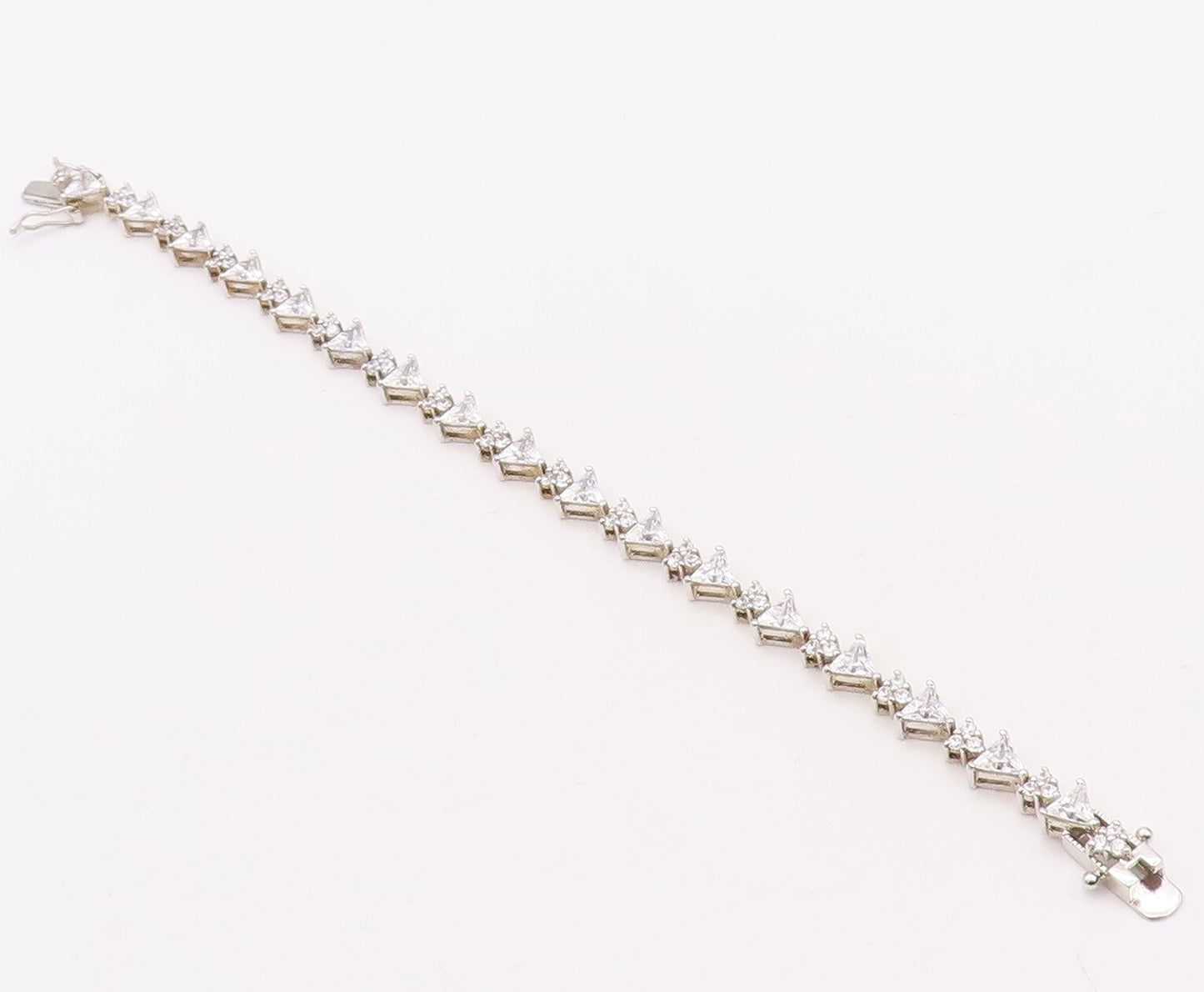 925 Sterling Silver Vintage Bracelet Triangle & Round Cut Topaz BT10858
