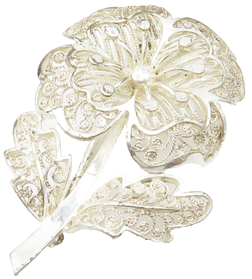 GERMANY 925 Silver  Vintage Shiny Filigree Detailed Flower Brooch Pin  BP5167