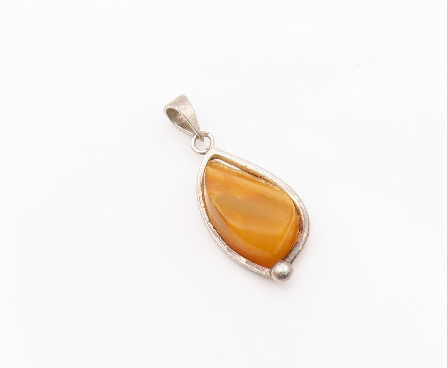 925 Sterling Silver  Vintage Egg Yolk Amber Drop Pendant  PT19967