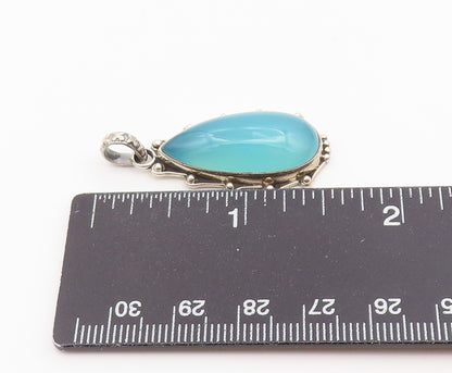 925 Sterling Silver Vintage Pendant Cabochon Chalcedony Teardrop Charm  PT26487