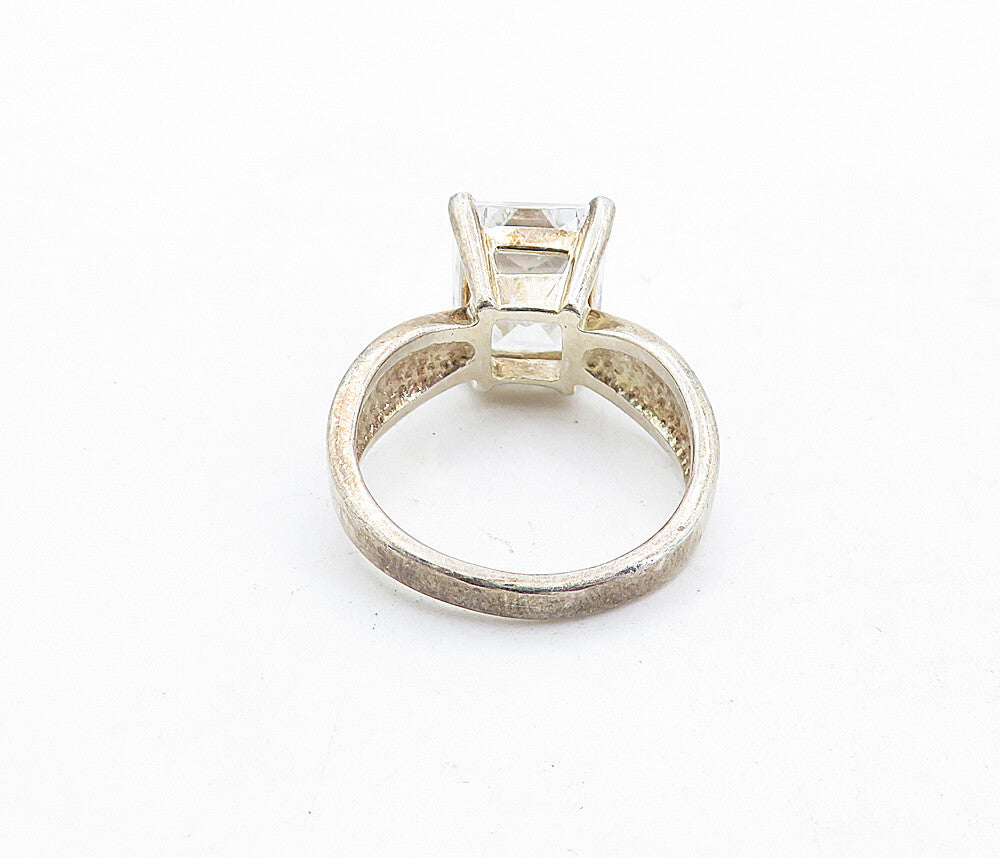 KOREA 925 Silver  Vintage Prong Set Cubic Zirconia Solitaire Ring Sz 7  RG5794
