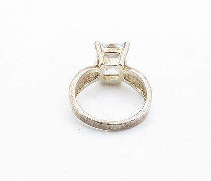 KOREA 925 Silver  Vintage Prong Set Cubic Zirconia Solitaire Ring Sz 7  RG5794