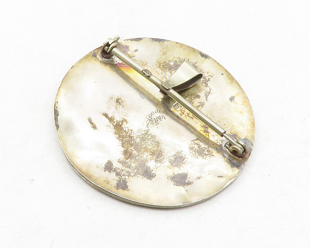 MEXICO 925 Sterling Silver  Vintage Turquoise 2 Tone Warrior Brooch Pin BP4682