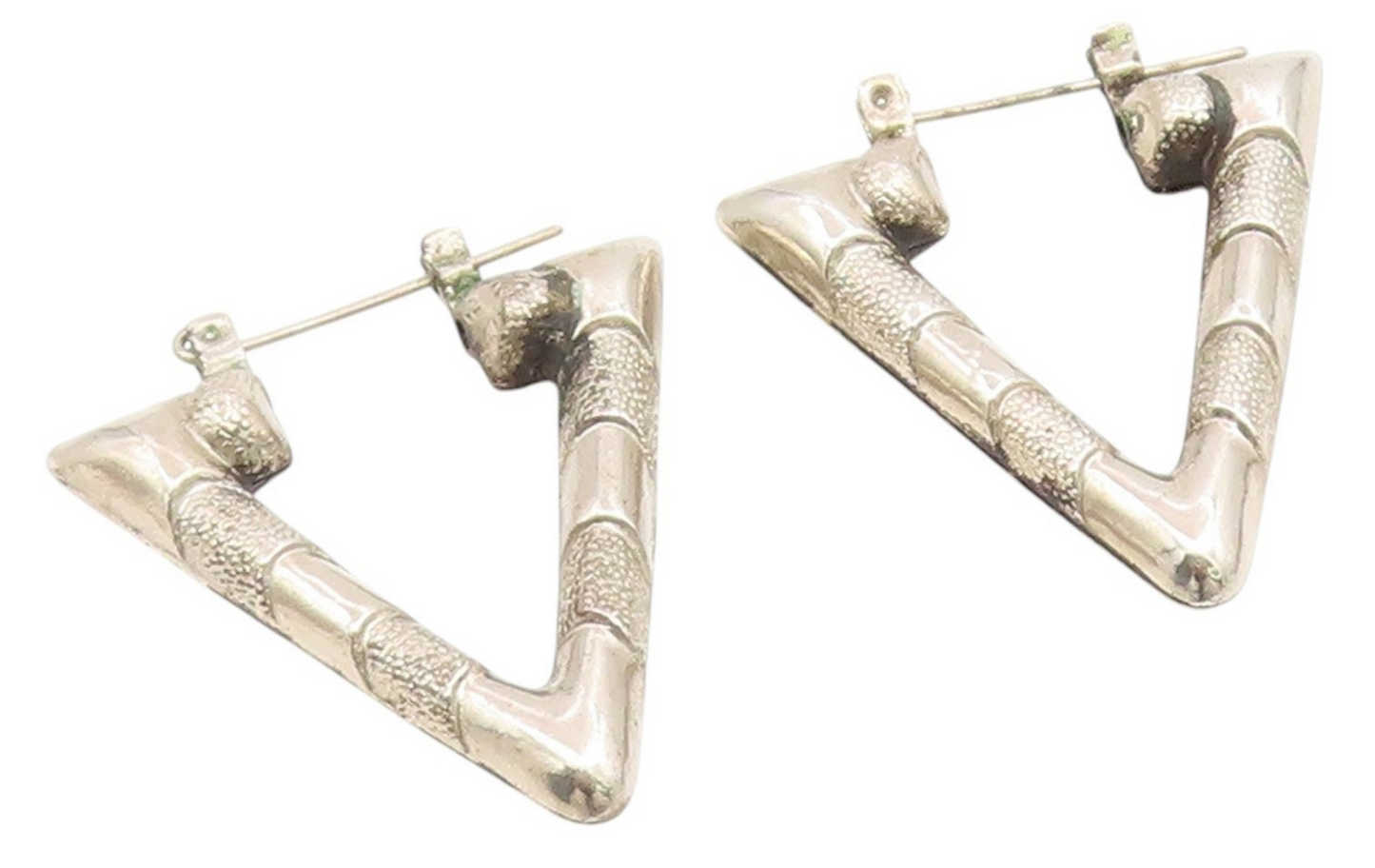 925 Sterling Silver Vintage Earrings Modernist Geometric Triangle Hoops  EG14187