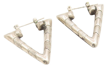 925 Sterling Silver Vintage Earrings Modernist Geometric Triangle Hoops  EG14187