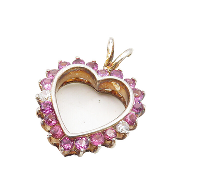 925 Sterling Silver  Pink & White Topaz Open Love Heart Drop Pendant  PT8002