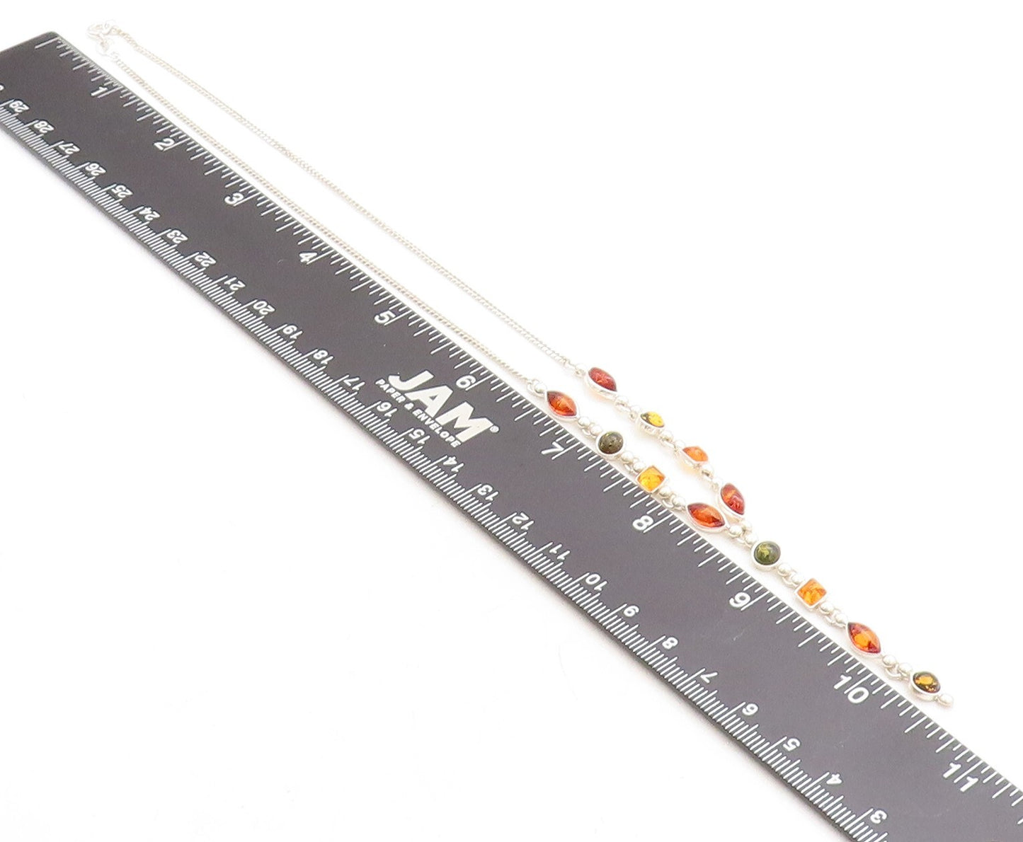 925 Sterling Silver  Multi Shape Amber Petite Curb Link Chain Necklace  NE1737