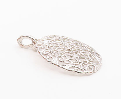 925 Sterling Silver  Vintage Shiny Floral Love Heart Pattern Pendant  PT19098