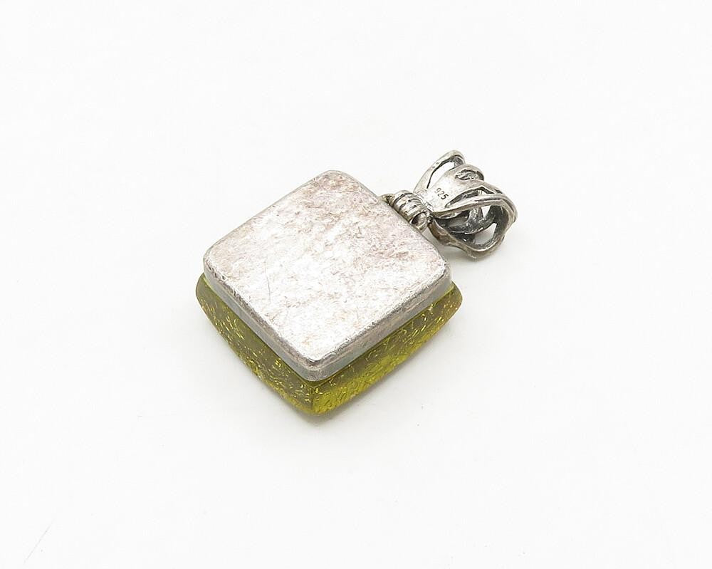 925 Sterling Silver  Vintage Square Peridot Open Bail Drop Pendant  PT14298
