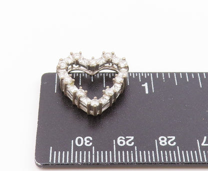 925 Sterling Silver  Vintage Shiny Topaz Open Love Heart Pendant  PT18343