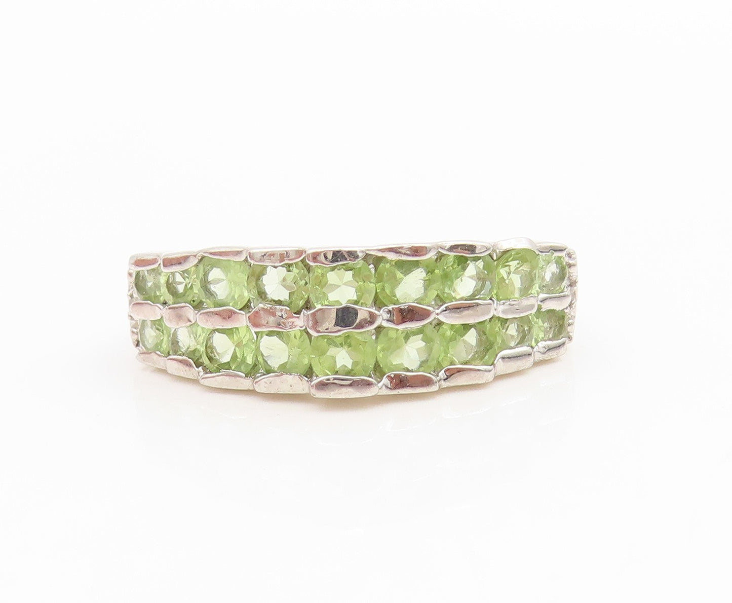 925 Sterling Silver Vintage Ring Peridot Double Row Wide Band  Sz 7.5  RG36165