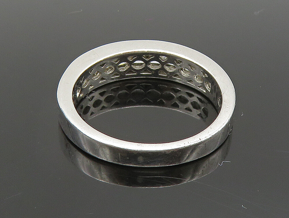 925 Sterling Silver Vintage Sparkly Topaz Half Eternity Band Ring Sz 7 RG24439
