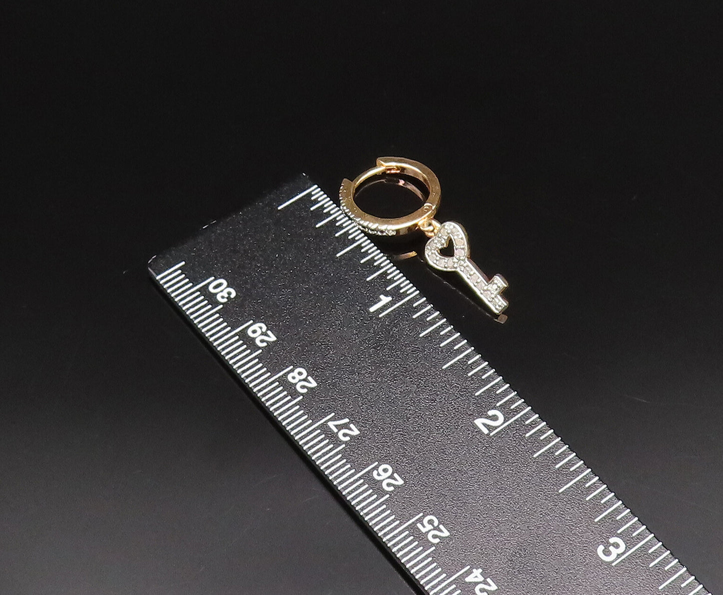 925 Silver  Vintage Gold Plated Genuine Diamonds Love Key Earrings  EG12071