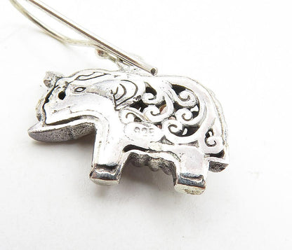 925 Sterling Silver  Vintage Petite Amethyst Elephant Dangle Earrings  EG4740