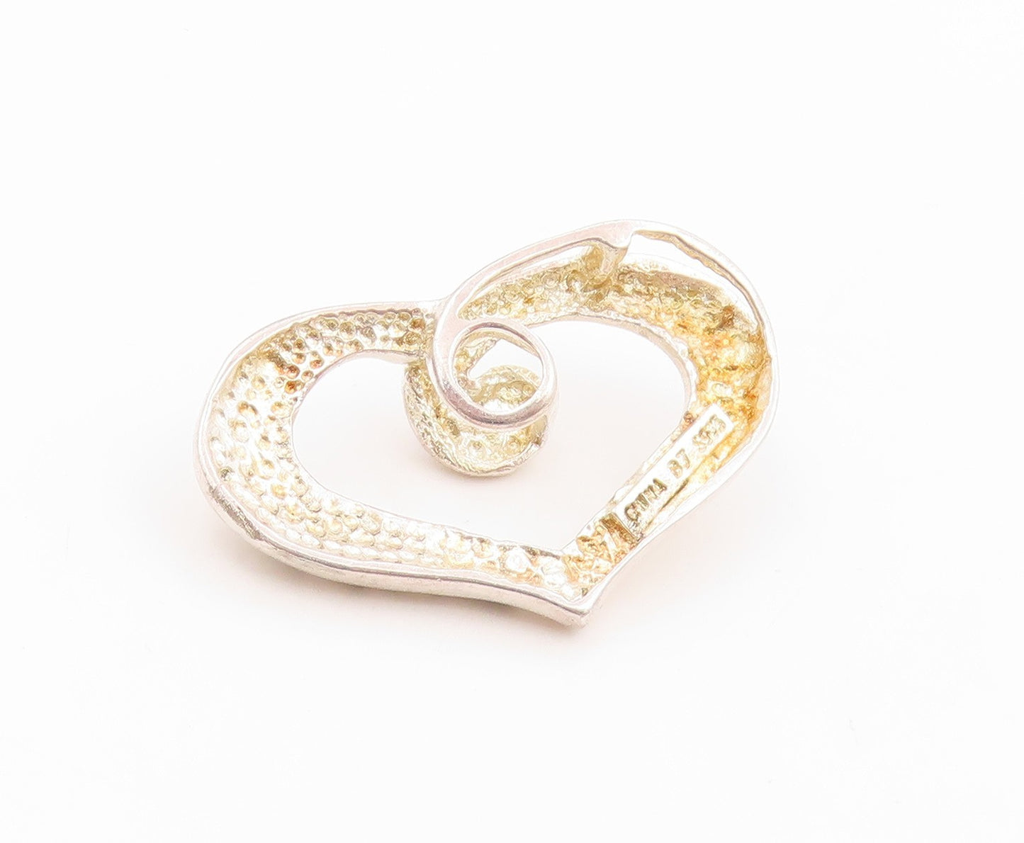 925 Sterling Silver Vintage Pendant Swirly Twisted Open Love Heart Charm PT25804
